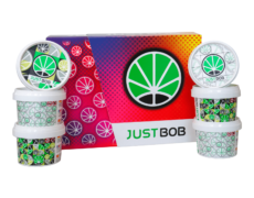 Kit JustBob Cogollos de CBD - Fondo Colorido con Envases